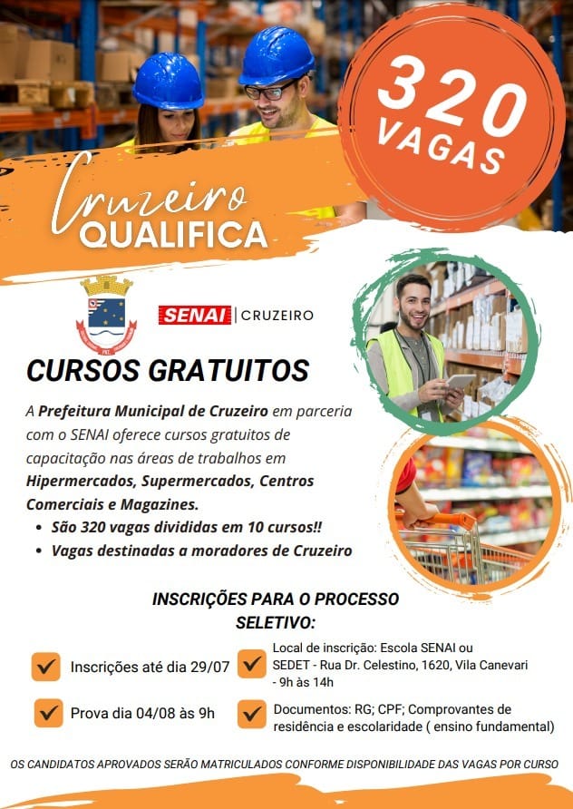 Programa Qualifica abre 300 vagas para cursos profissionalizantes em Cruzeiro