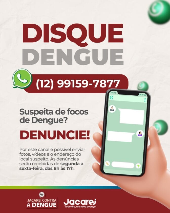Jacareí lança canal no whatsapp para denúncias de focos do mosquito Aedes aegypti
