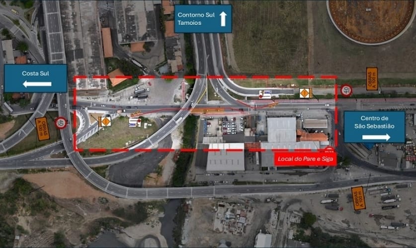 Obra de acesso ao Porto de São Sebastião altera trânsito com operação pare e siga no período noturno